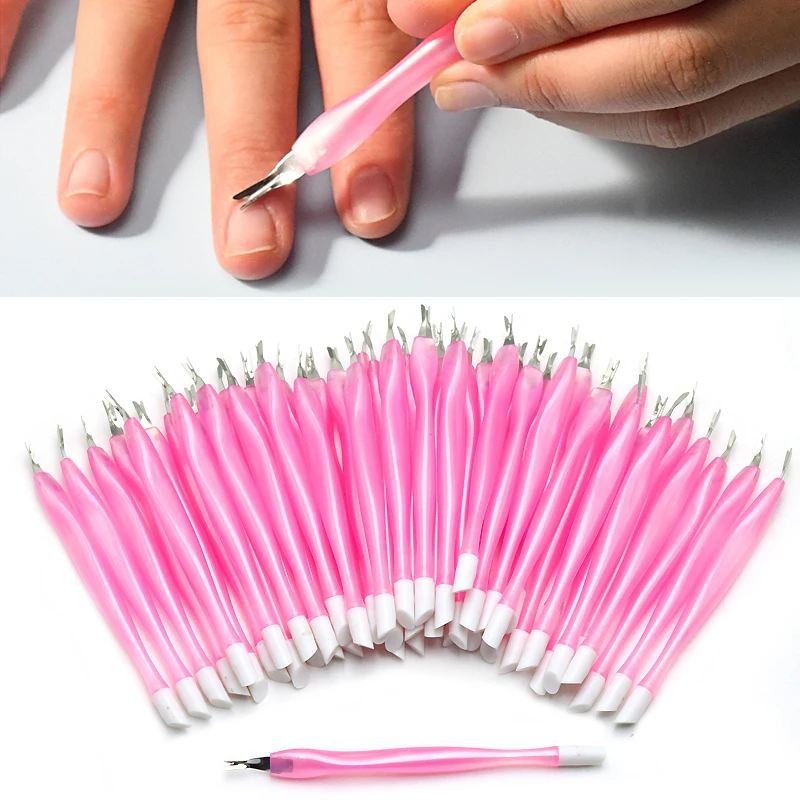 Removedor de esmalte rosa para profissionais, removedor empurrador de cutícula, manicure care stick, ferramentas de beleza cutícula plástica, 100pcs