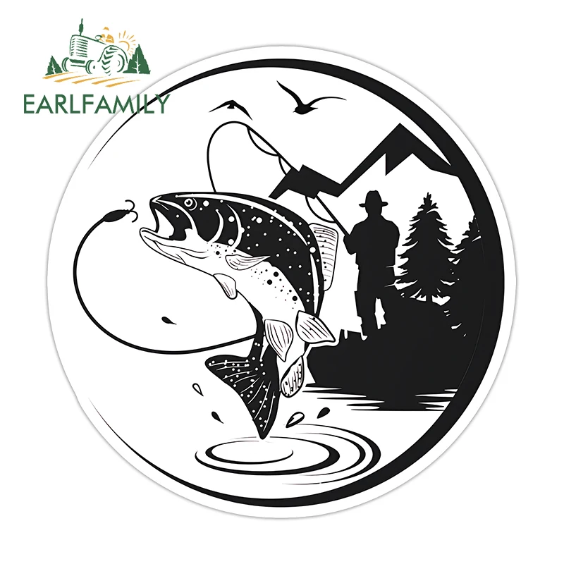 EARLFAMILY Trout Fishing Wash Painting Car Stickers Anime Windshield Bumpers Decals Practical Waterproof PVC Graffiti Sticker