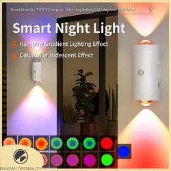 2PCS RGB LED Night Light with Motion Sensor Wall Lamp Rechargeable Ambient Light Dimmable Indoor Lights Magnetic Step Lamp