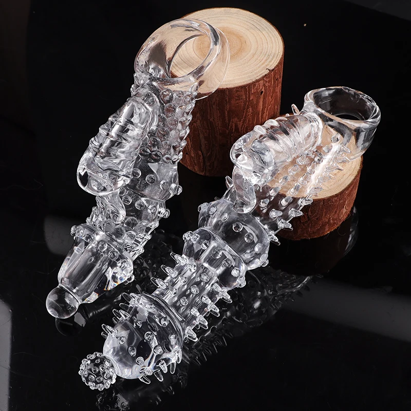 Delay Penis Sleeve Extension Reusable Condom Male Enlargement Dotted Clit Massage Cock Ring Thorn Vibrating Cover Adult Sex Toys - view 5