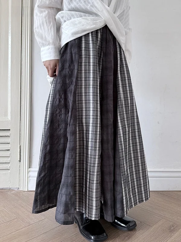 

plus Size 300 Pou Fat MM Korean Plaid A-Line Midi Skirt Women's Casual Design Anti-Aging f-length Autumn Faion
