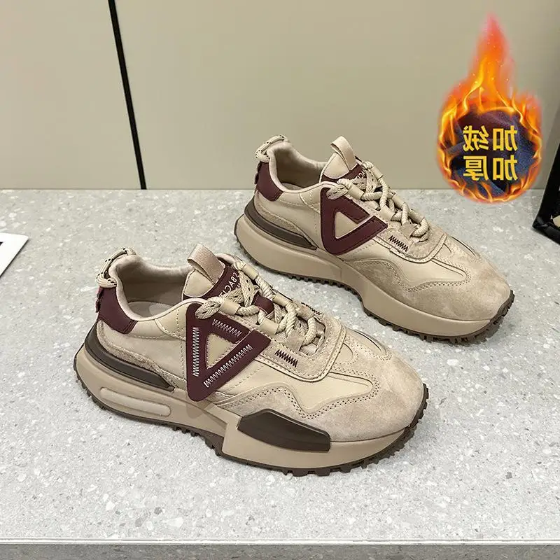 

Women's Sport Shoes Student Thick Bottom High Dad Leather Sneakers round Head Low Heel China Made Fashion Footwear