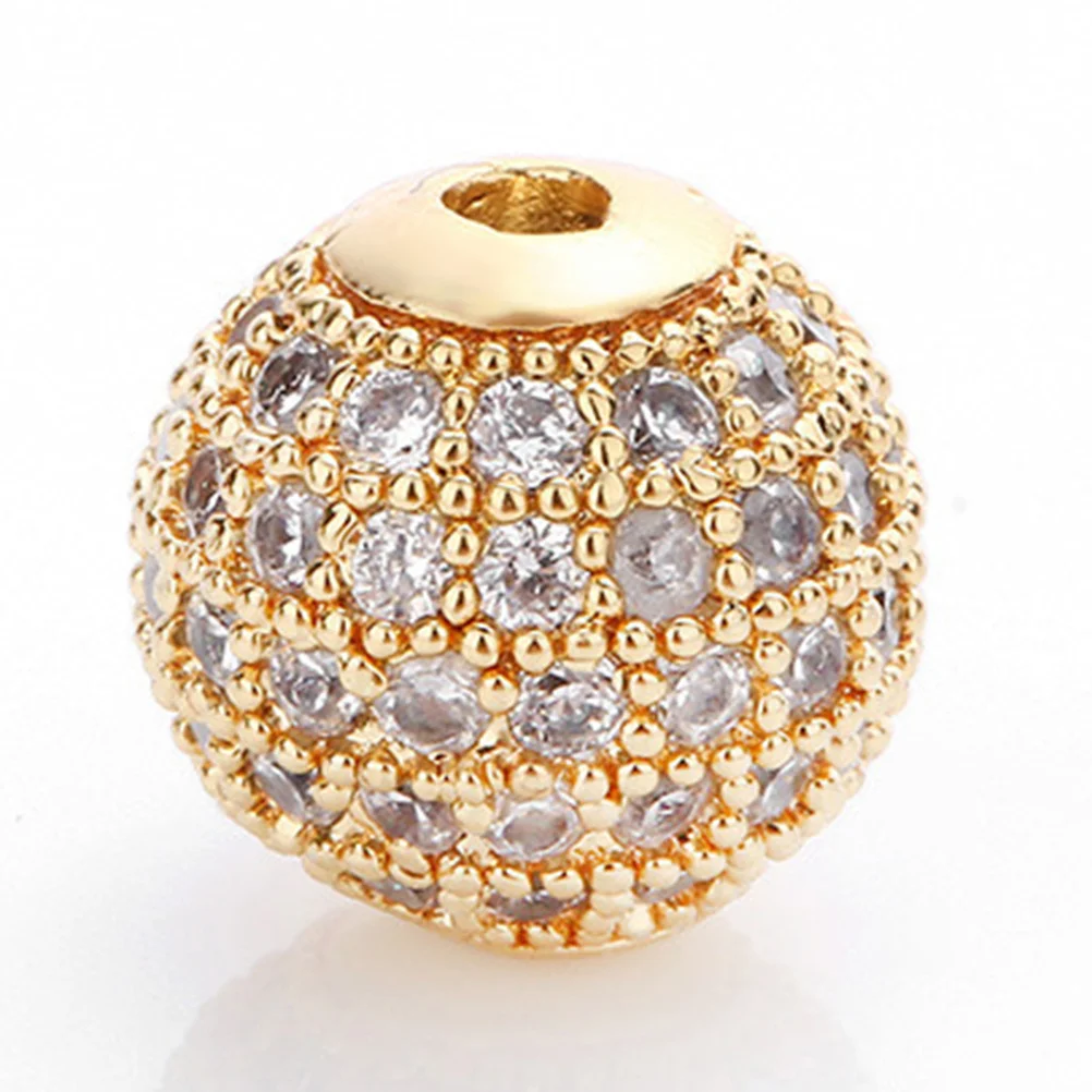 

5Pcs Jewelry Making Beads 8mm Gold White Zircon Loose Diamante Beads Bracelet Accessories DIY Pendant Necklace Crafts