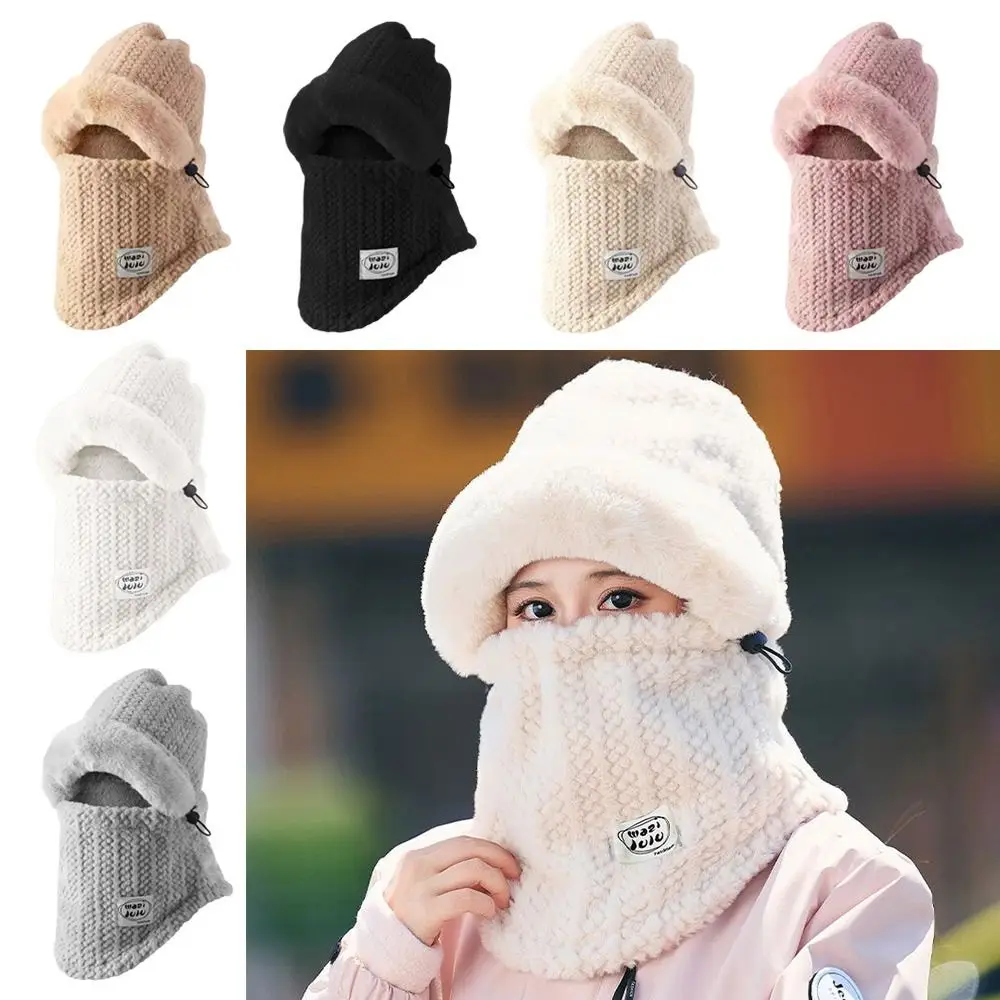 

Casual Plush Beanies Cap Windproof Neck Warmer Winter Hat Scarf Set Thickened Keep Warm Ear Protection Hat Outdoor