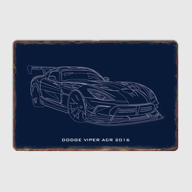 Coche deportivo dodge viper ACR line art, placa de Metal Retro, póster, decoración del hogar, Bar, cueva, decoración de habitación, decoración de pared de garaje