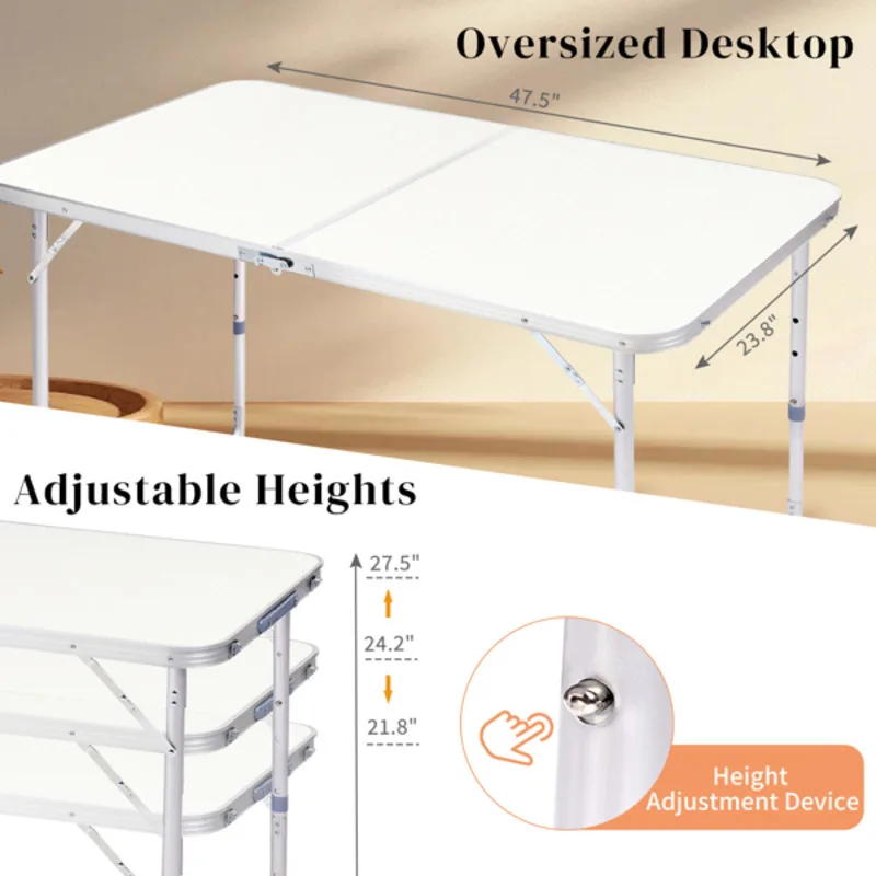 Outdoor Folding Table Aluminum Alloy Rectangular Portable Design Fold And Set For Use Quickly And  Easily Easy To Clean Top
