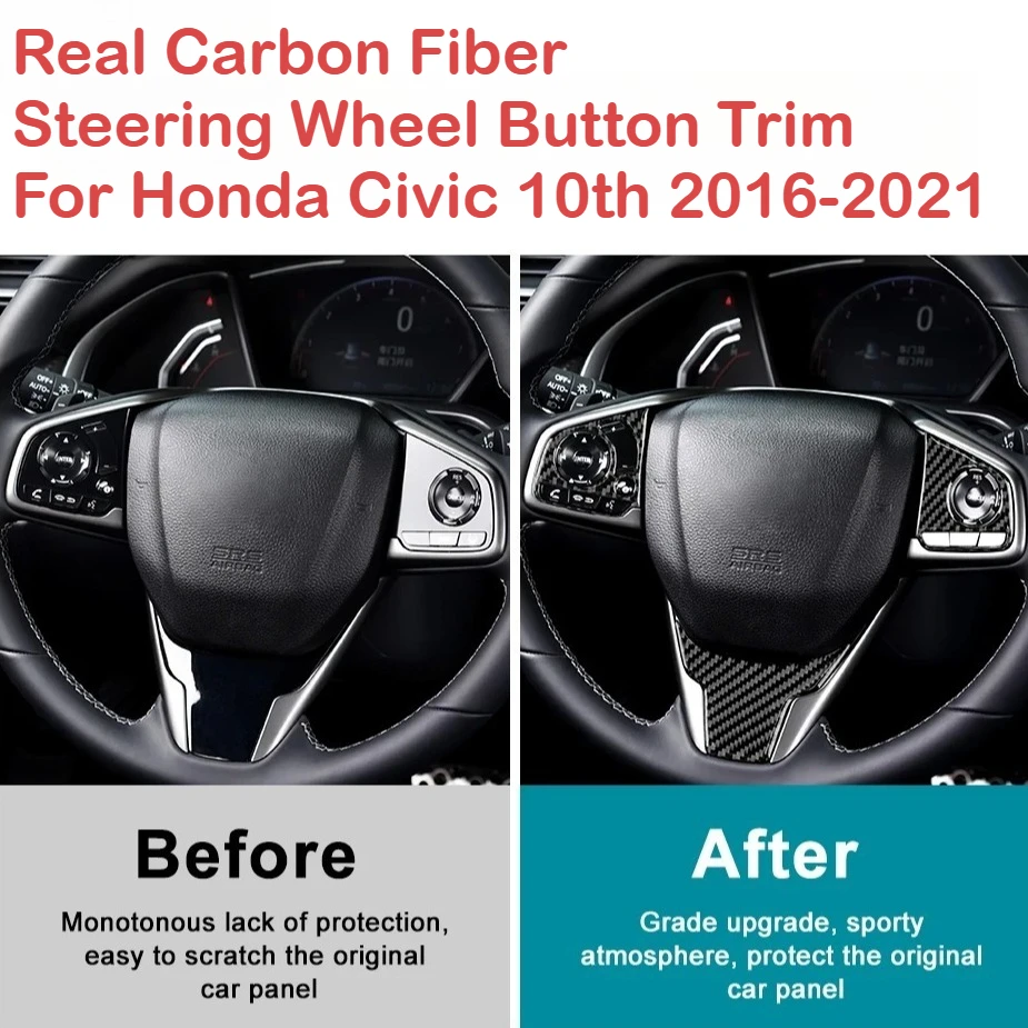 

Carbon Fiber Steering Wheel Button Switch Control Panel Frame Trim Car Protector Stickers For Honda Civic 10th 16-21 Accessories