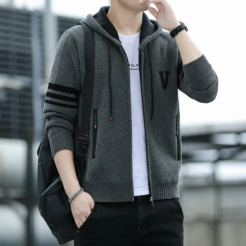 Sweater rajut pria, kardigan mantel bulu domba kasual Slim Fit M-3XL musim dingin