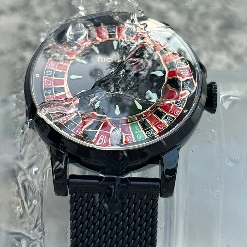 RiChat nuovo orologio meccanico NH35 quadrante rotante Las Vegas Roulette tema Desktop orologio automatico da uomo lancette luminose con diamanti