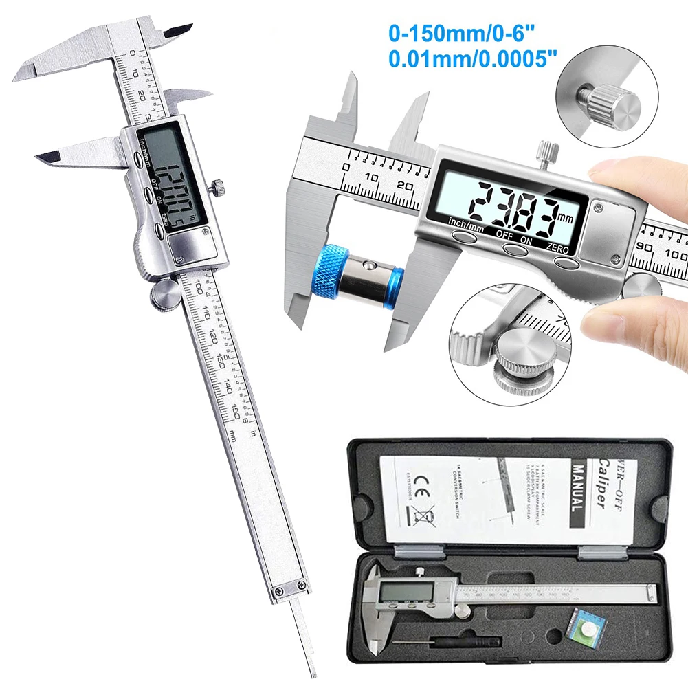 150mm/6Inch Digital Caliper Measuring Tool Stainless Steel Vernier Caliper High Accuracy for Home/Industrail/Jewelry Measurement