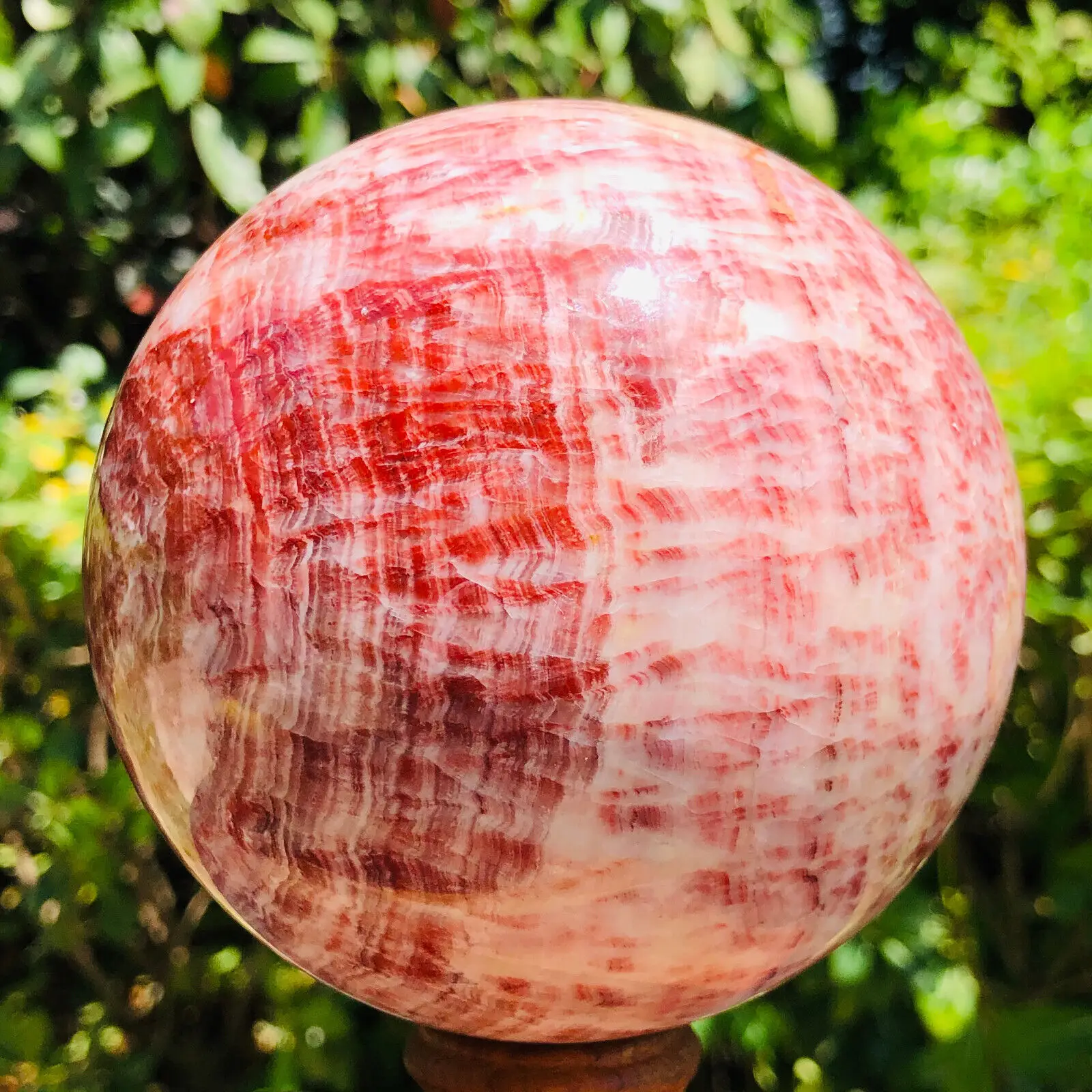 

Natural Red stripe pork stone Quartz Crystal Sphere Ball Healing