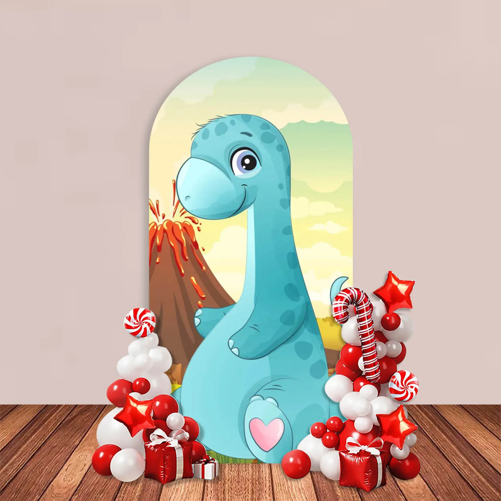 Dinosaur Arch Backdrop Cover Volcano Cartoon Baby Shower Party Decor Cute 1 Year Dinosaur Cake Portrait Photography Background