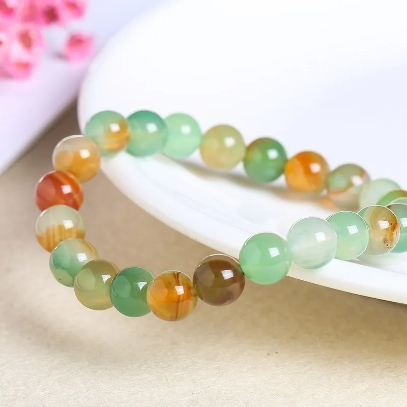 JD Natural Stone Peacock Agate Beads Bracelet Women Fashion Green Colorful Carnelian Stone Strand Bangles Female Jewelry Gift