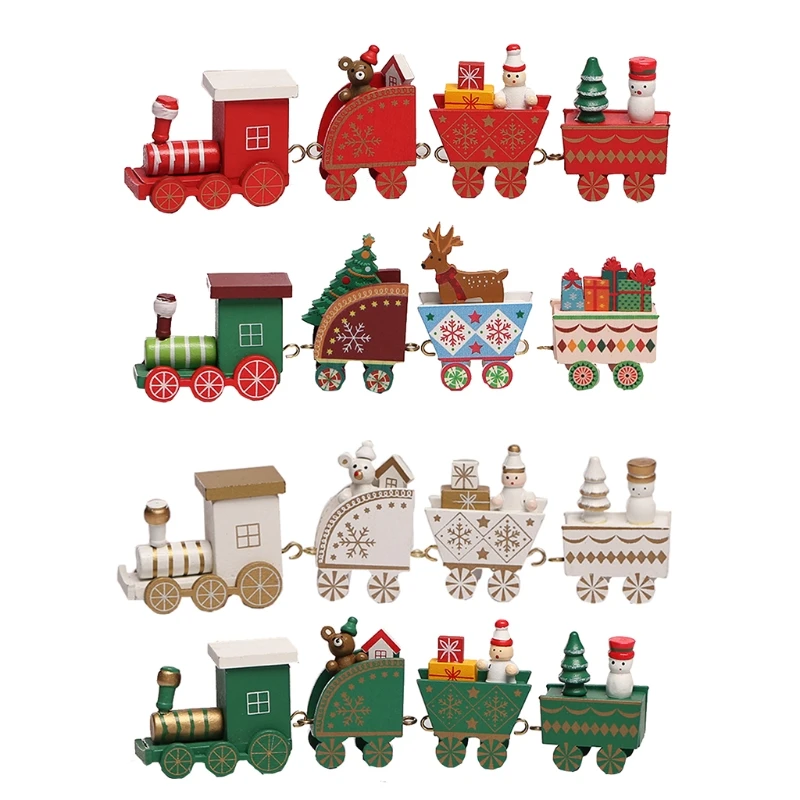 Santa Christmas Decorations Christmas Train Wooden Four-section Train Drop shipping