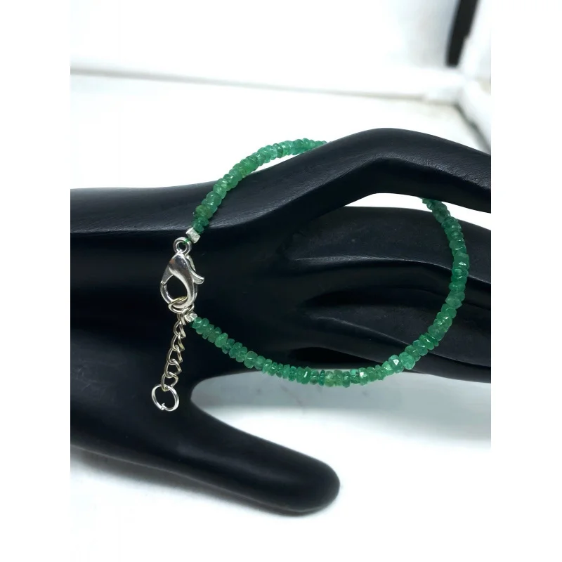

Браслет с изумрудами, камнем рождения месяца мая, 7 дюймов, с гранеными бусинами, из стерлингового серебра