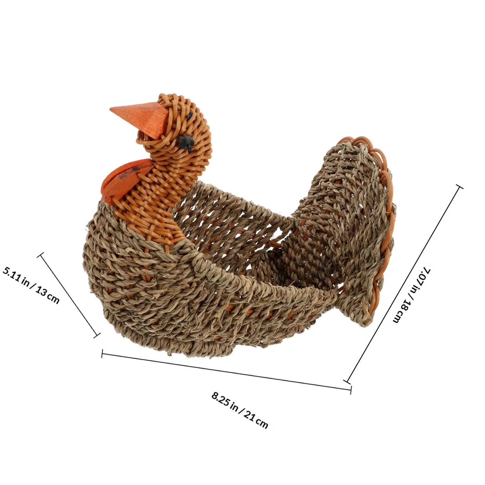 Straw Woven Turkey Shaped Fruit Basket Rustic Bread Storage Basket Desktop Decorative Woven Storage Box Kitchen Organizer