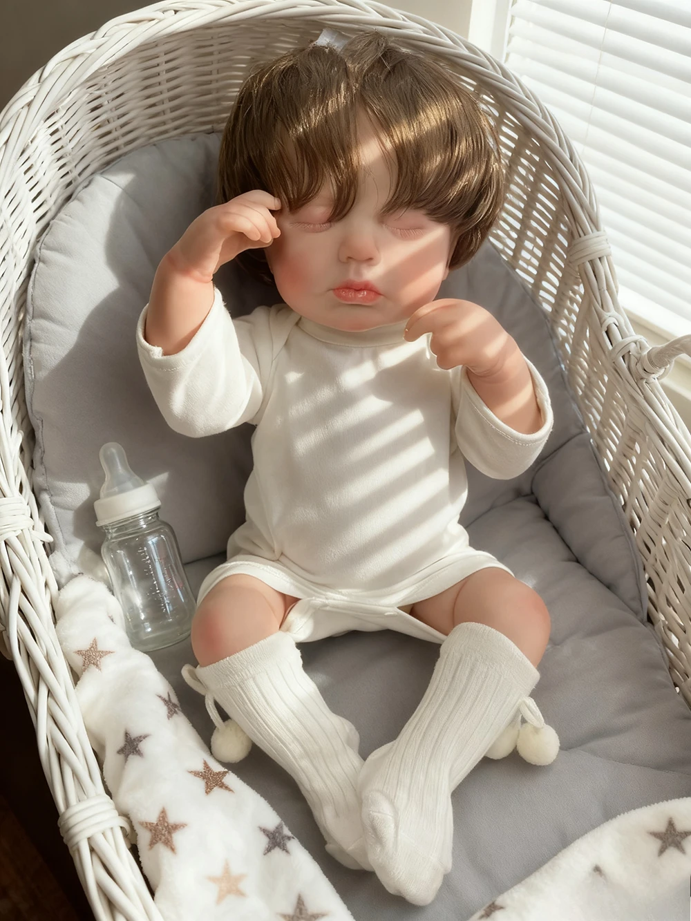 48CM Realistic Handmade Loulou Newborn Baby Doll Full Body with 3D Painted Skin And Visible Veins Collectible Display Doll