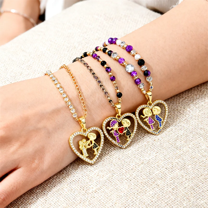 

2Pcs Pendants Brass Cubic Zirconia Heart Couple Lovers Charms DIY Jewelry for Women Men Fashion Necklace Bracelet Making