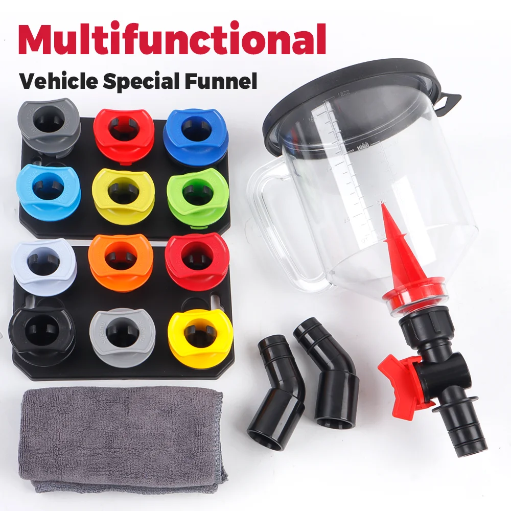 19PCS Vehicle Special Funnel Set 1.36qt Multifunctional Car Oil Diesel Antifreeze Filling Funnel with Various Sizes Connectors