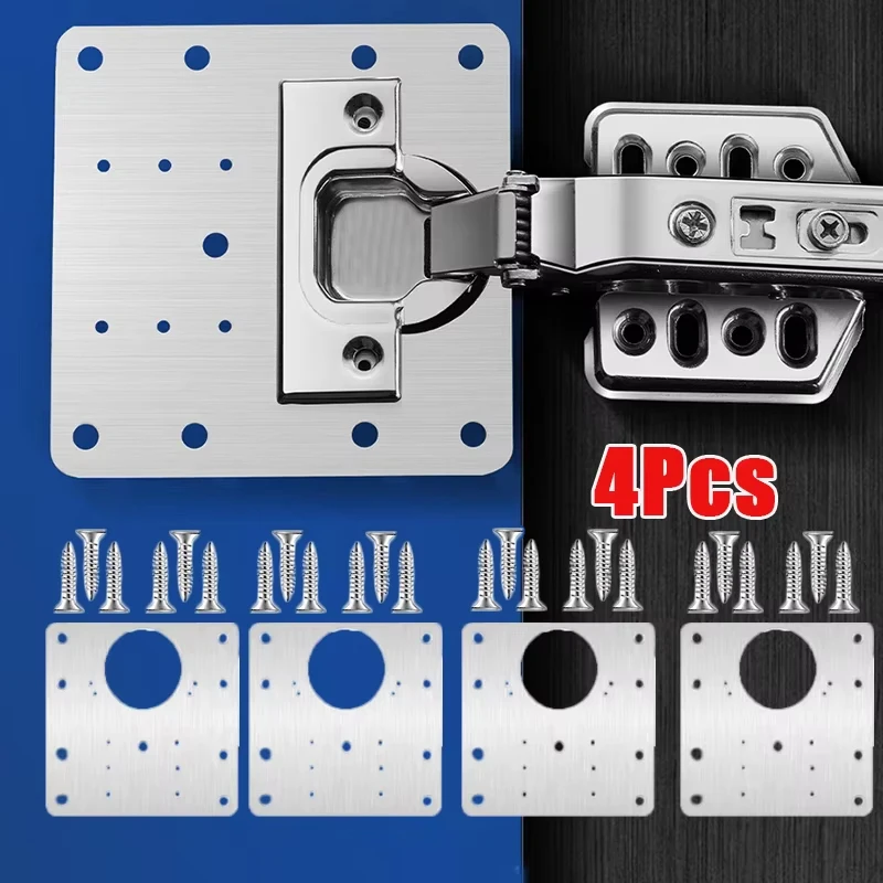 With Holes Flat Fixing Brace Brackets Cabinet Hinge Repair Plate Kit Kitchen Cupboard Door Hinge Mounting Plate  Household Tools