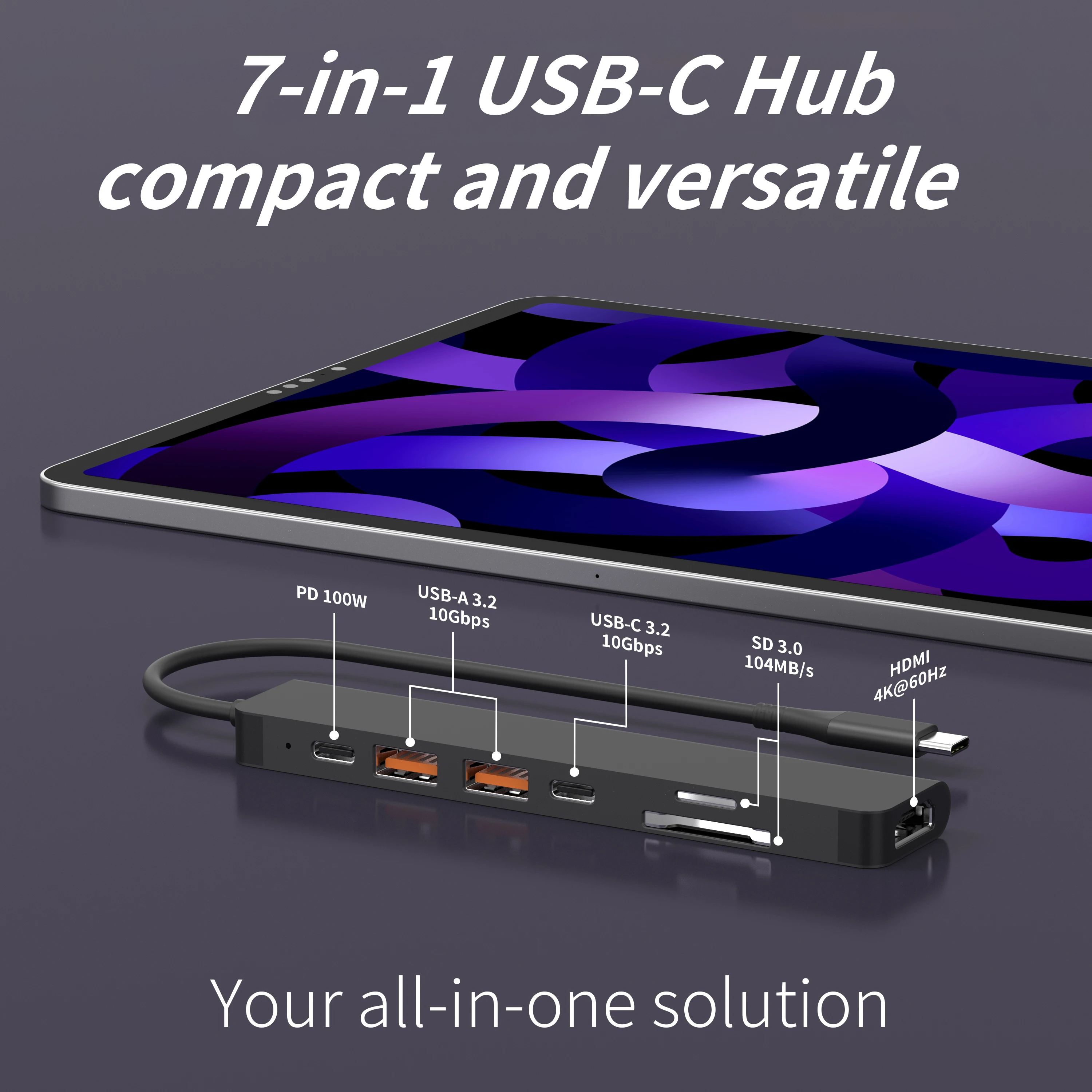 USB C Docking Station 4K HDTV Adapter with 100W PD 10Gbps USB 3.2 SD TF Card Reader for Laptop MacBook