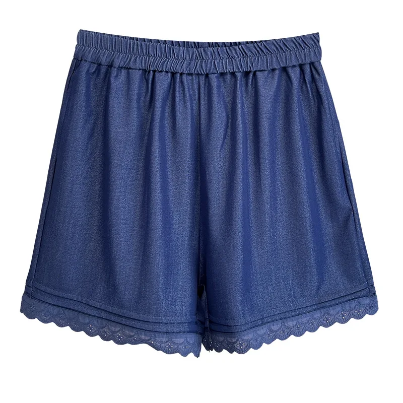 

Женские шорты больших размеров 100 кг, свежие кружевные брюки с высокой талией для окантовки, повседневные тонкие широкие брюки, летний новый стиль 856