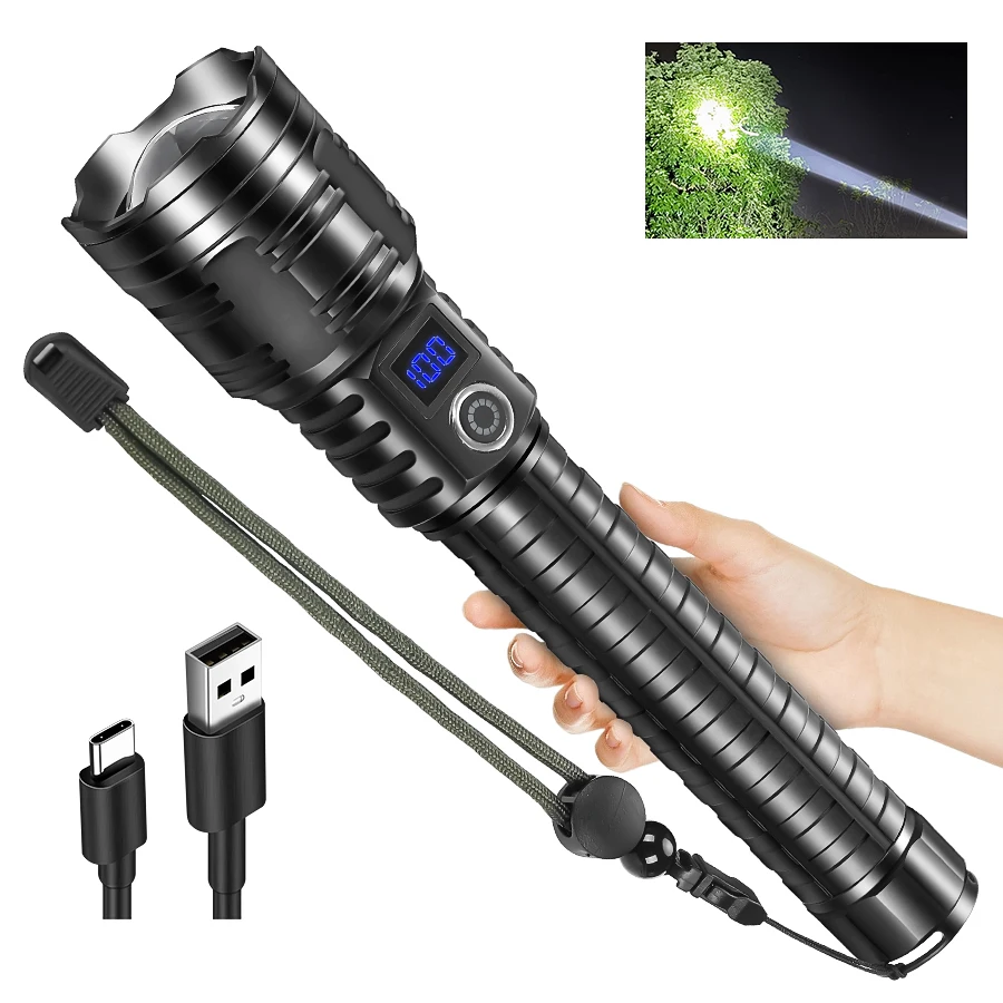 

2025 Ultra Powerful Flashlight 800W Rechargeable Torch Light 10000mAh XHP360 High Power LED Flashlights 5000M Tactical Lantern