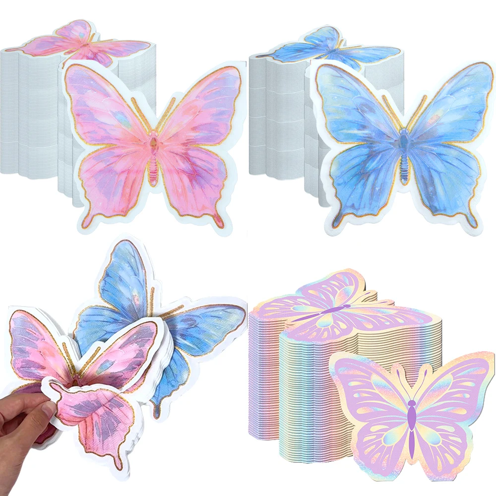 Serviettes de fête papillon pastel, 20 à 60 pièces, serviettes de cocktail en papier, fournitures pour anniversaire, baby shower, mariage, jardin, thé en plein air