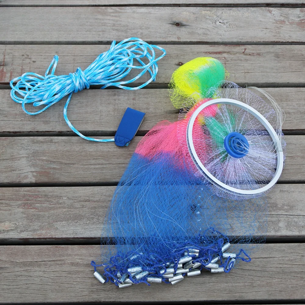 240CM New Hand Throw Fishing Net Five-colored Fishing Net Cast Water Fly Fishing Network With Aluminum Ring Small Mesh