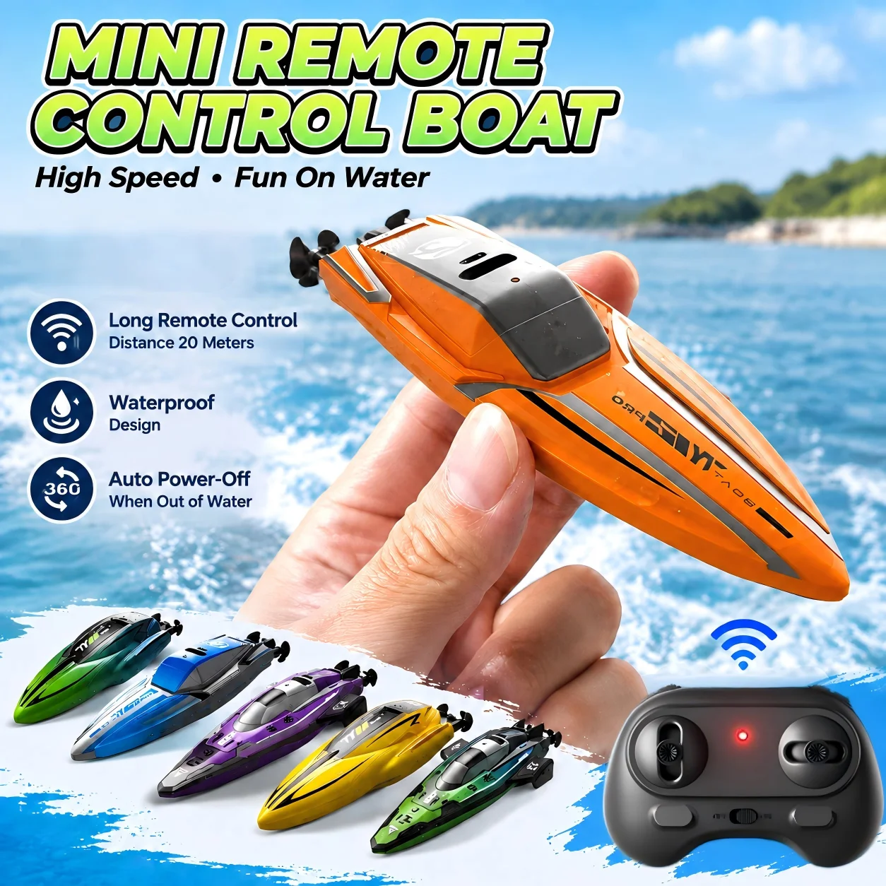 RC Boats 2.4G 4WD Mini Remote Control Boat with Light Speedboat for Pools Competitive Indoor Watercraft Toys For Kids Gifts