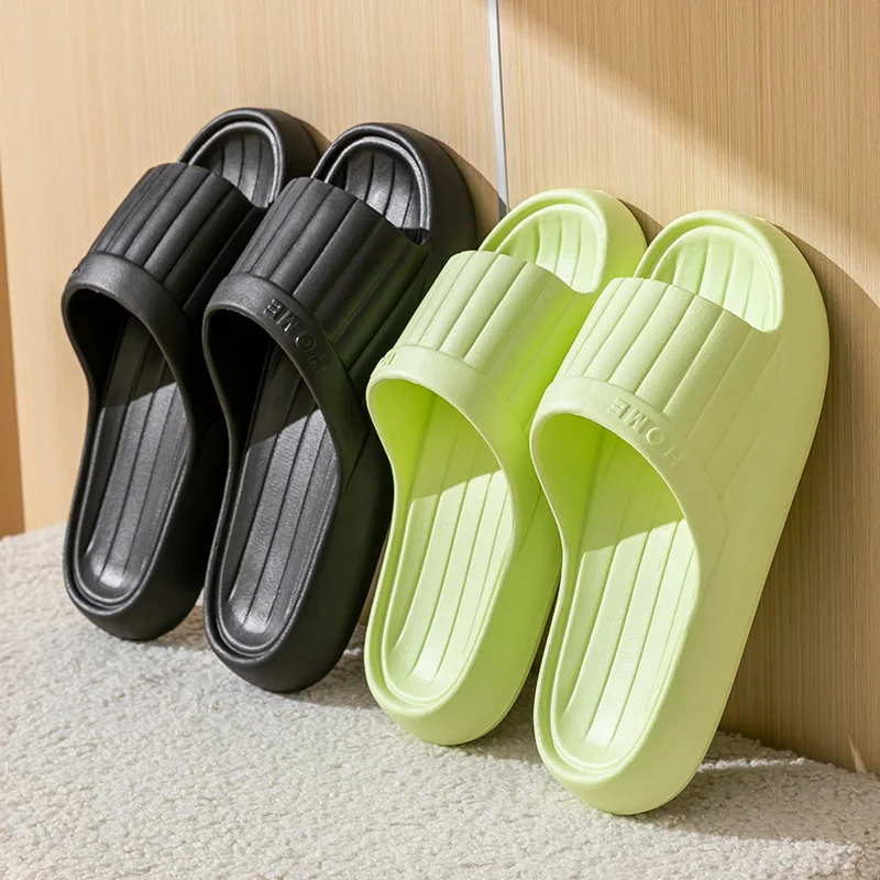 Shoes for Men in Summer Fashionable Letter Stripes Anti Slip Shock-absorbing Wear-resistant Home Bathroom Slippers EVA Material