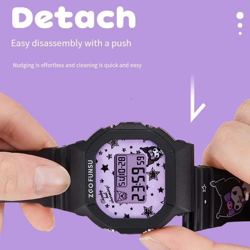 Sanrio Kuromi Leuke Meisjes Smart Sporthorloge Studenten Waterdichte Lichtgevende Timer Hot Products Elektronische Horloges Verjaardagscadeaus