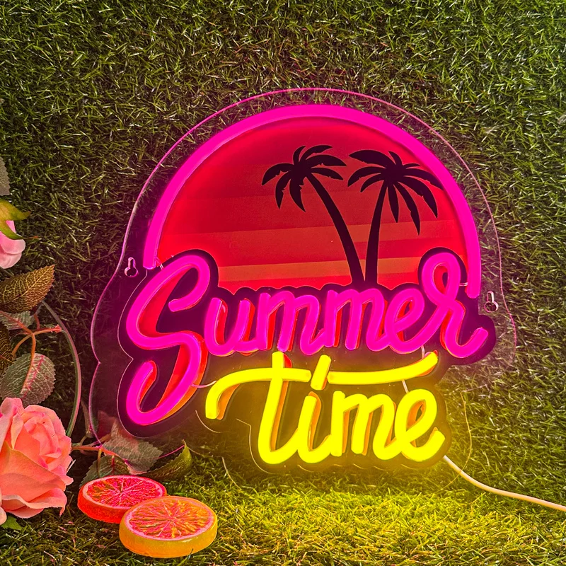 

Summer Time Neon Sign Palm Tree Neon Light Dimmable Wall Decor Restaurant Man Cave Beer Cafe Club Party Decoration Gifts