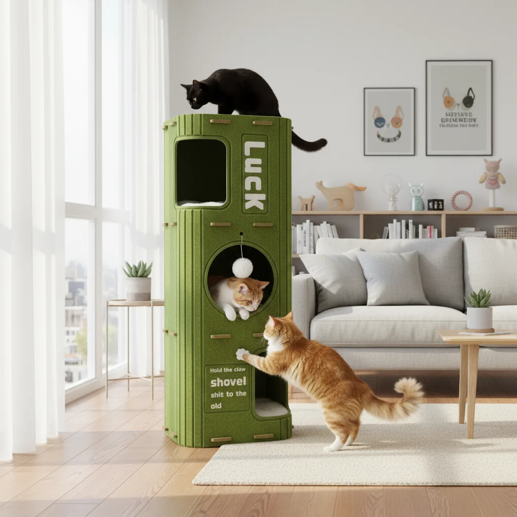 Felt Cat Tree House Closed Pet Four-season Tree Hole Multi Layer Design And Scratching Board Drill Hole For Indoor Pet Use