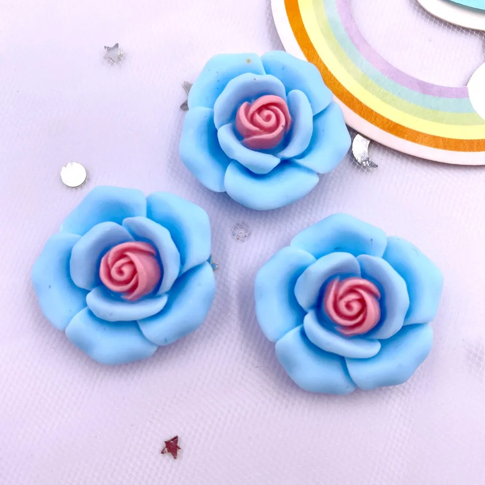 10Pcs 26mm Resin Colorful Double Layer Large Flower Flatback Flower Stone Buttons Scrapbook DIY Bow Ornament Appliques Craft L78