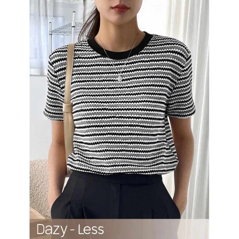 Dazy-Less Women's Contrast Checkered Short Sleeve-Shirt Summer Business Casual Woman Work Clothes