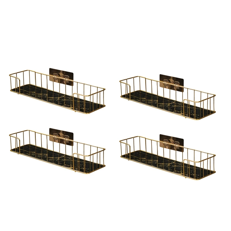 1 مجموعة رف الحمام الفاخر دون الحفر رف جدار الحديد مع لوحة زجاجية نمط الرخام مخزن للمكياج الرف الحديد L