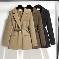 Bomon solid color belt professional suit jacket women's design sense 2024 early fall show slim waist loose small suit top trend