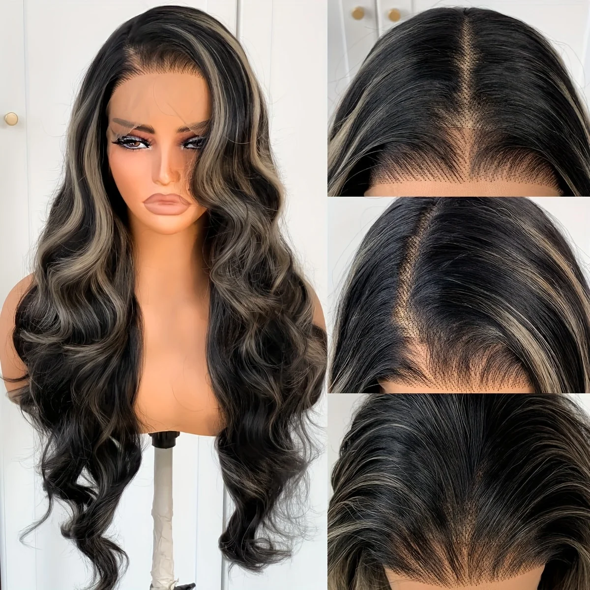1B/27# Balayage Highlight Lace Front Wig Made from Human Hair, Pre Plucked with 13X4 HD Lace, Ombre Body Wave Style,  Wigs for Women & man