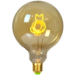 TIANFAN-Ampoule LED Vintage Grand Globe G125 Chat, 4W, Alphabet Variable, 220V, 100V, E26, Décorative