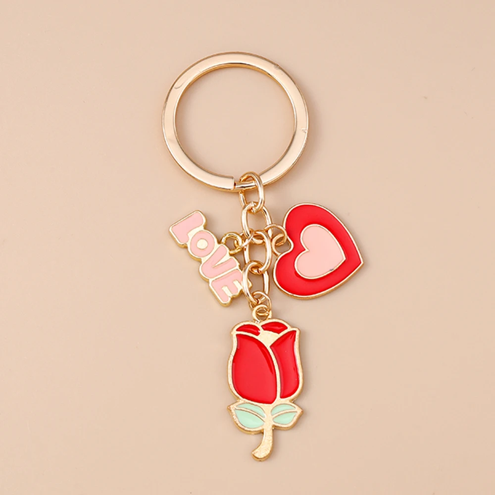 Aihua Hübscher Lippenstift-Schlüsselanhänger mit roten Lippen, Herz- und Rosenblüten-Motiv, für Frauen und Mädchen, Geburtstagsgeschenk, Schmuckanhänger für Handtaschen – Detail 12