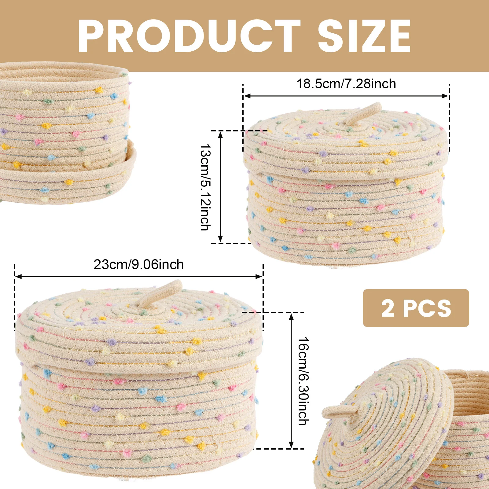 2Pcs Solid White Home Organization And Storage Children Toy Storage Baskets Cotton Rope Woven Laundry Basket Sundries Organizer