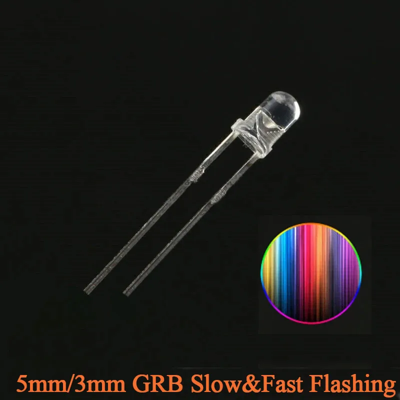 50Pcs 3mm F3 5mm F5 Slow Fast Flashing Clear Transparent LED RGB Light Emitting Diode Full Color Indicator Lamp DIP