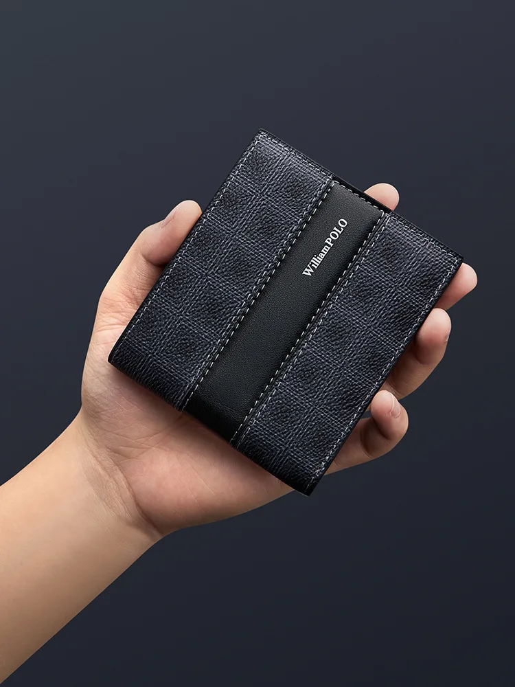 

WILLIAMPOLO 2025 Small Men's Wallet Leather Men's Anti THeft Wallet For Card Document Holder Side Purse Male Thin Purse Boy