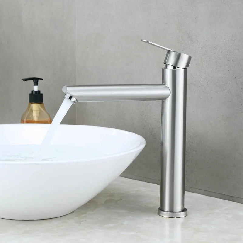 304 Stainless Steel Lead-free Basin Faucet Long Mouth Basin Tap Hot Cold Mixer Tap Single Handle Single Hole Crane