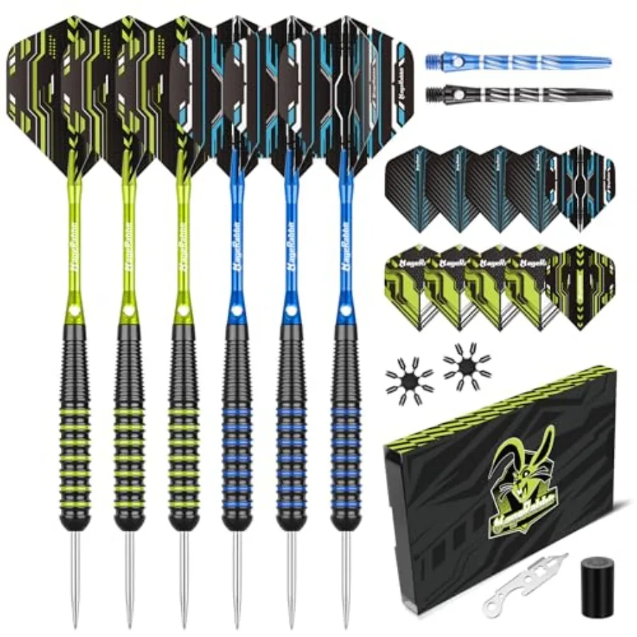 

Professional Metal Tip Darts 6Pcs 22g, Tournament-Grade Steel Tip Darts with Extra16 Dart Flights, 8 Shafts and Sharpener Compl