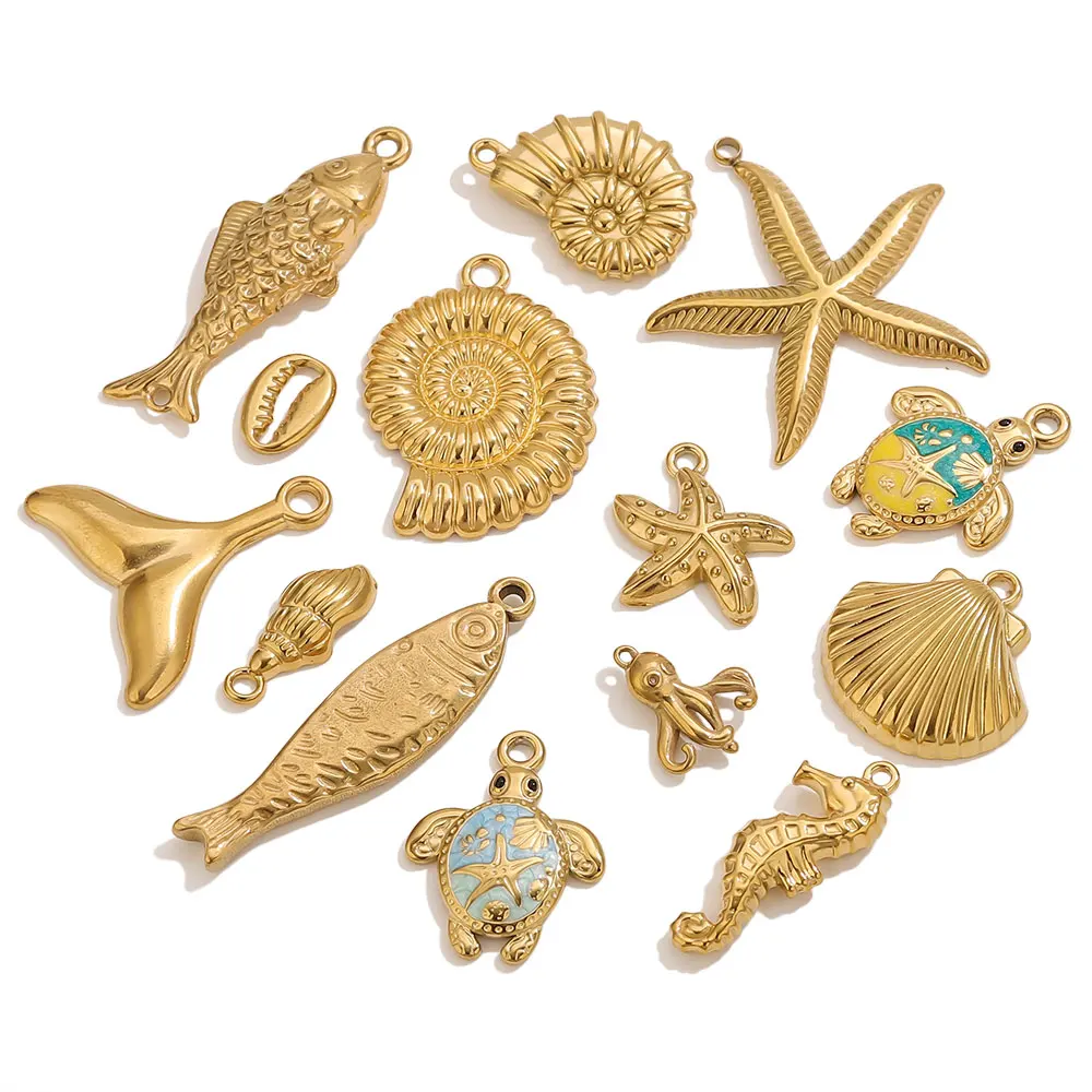 5pcs Golden Stainless Steel Pendants DIY Jewelry Accessories Connectors for Women's Necklace Earring Making Jewelery Materials image 2