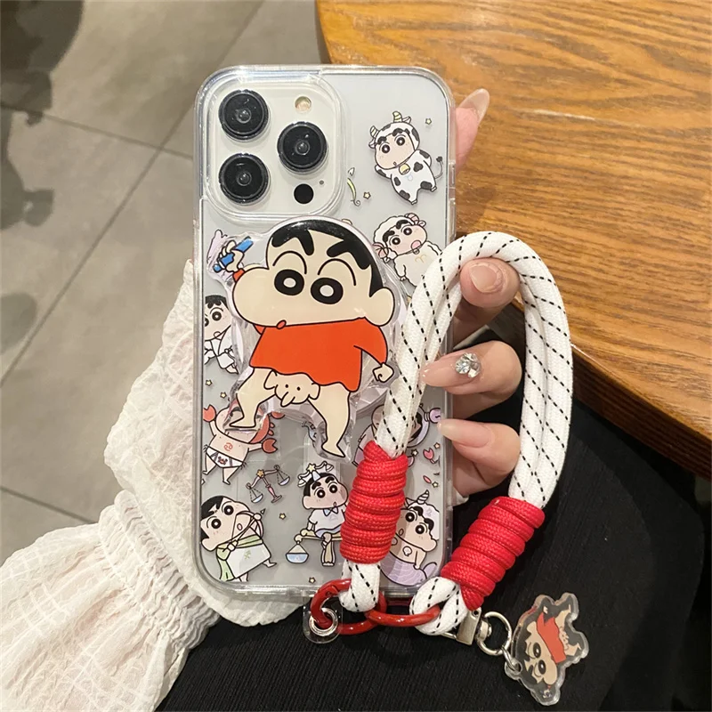 Casing Pengisi Daya Nirkabel Magsafe Kartun Crayon Shin-chan Lucu Anime 3D untuk iPhone 17 16 15 14 13 12 Pro Max Tempat Magnetik Lucu