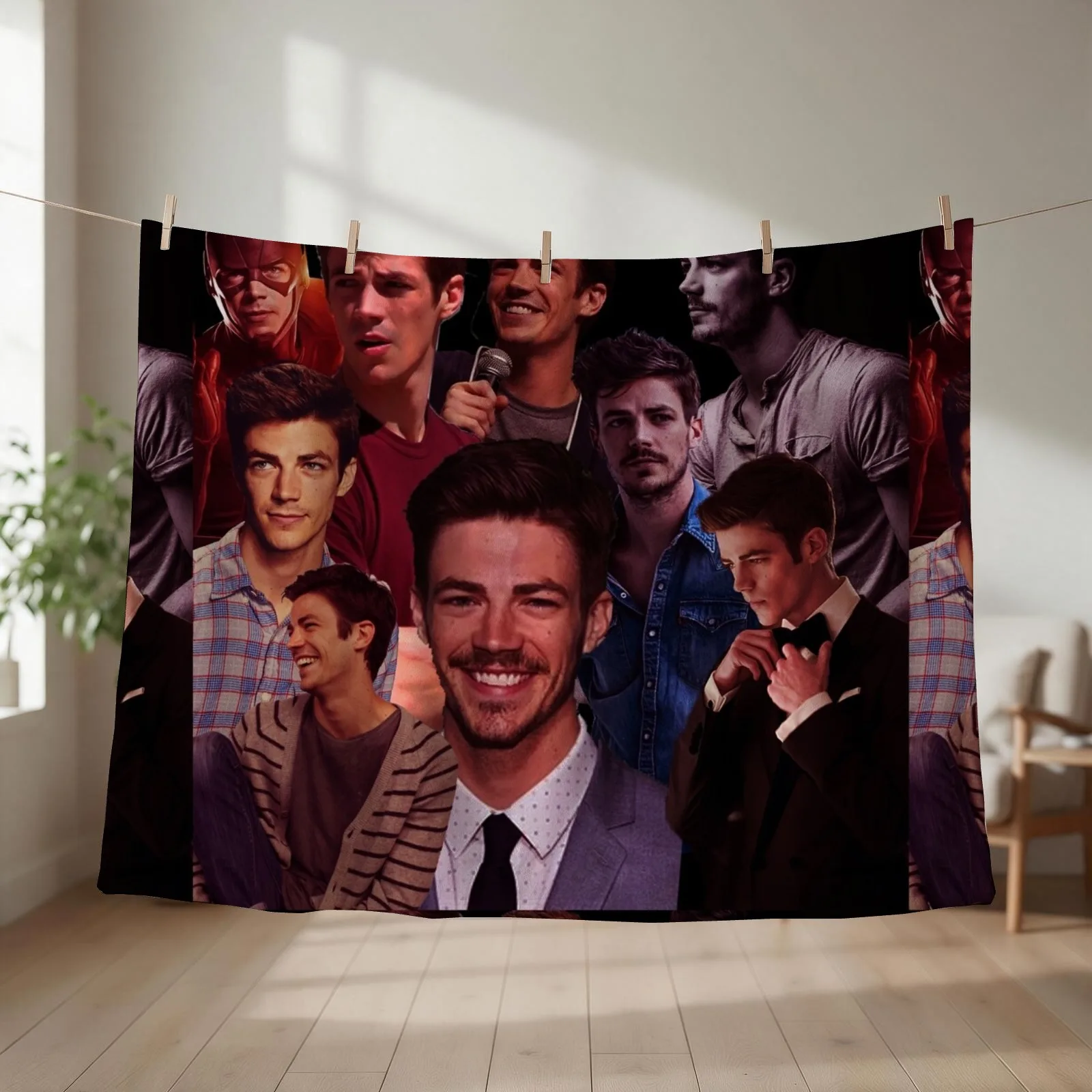 Grant Gustin Flash collage tribute design 2022 Throw Blanket Bed linens Beautifuls Vintage Fashion Sofas Blankets