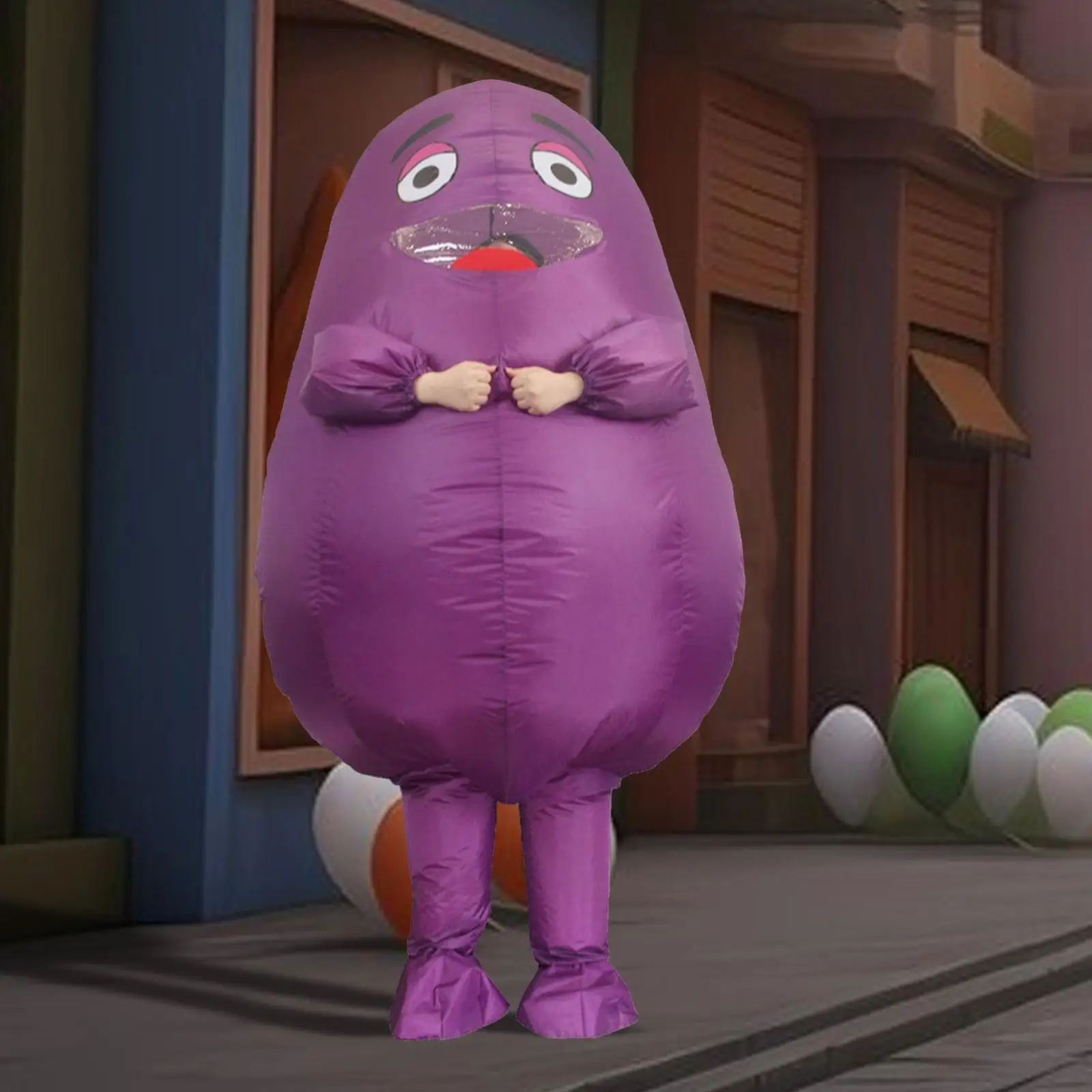 Inflatable Grimace Costume with Blower for Themed Parties Holiday Stage Show Purple L